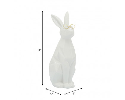 Sagebrook 11" Ceramic Bunny With Glasses - White/Gold