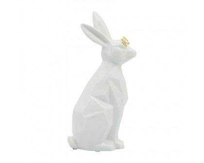 Sagebrook 9" Ceramic Bunny With Glasses - White/Gold