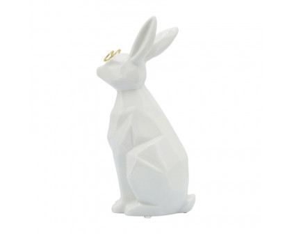 Sagebrook 9" Ceramic Bunny With Glasses - White/Gold