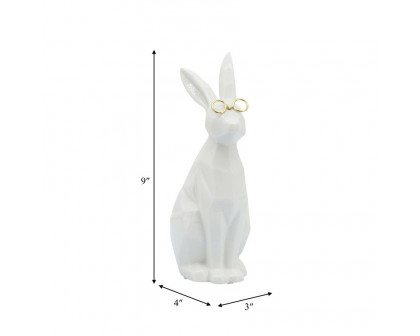 Sagebrook 9" Ceramic Bunny With Glasses - White/Gold