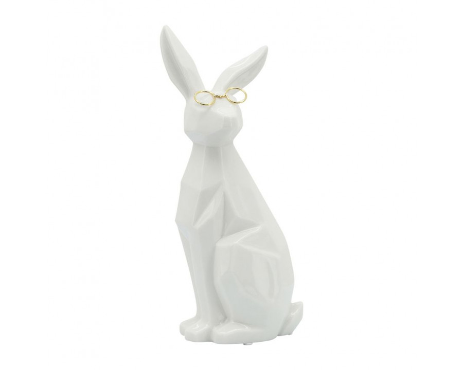 Sagebrook 11" Ceramic Sideview Bunny With Glasses - White/Gold