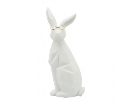 Sagebrook 11" Ceramic Sideview Bunny With Glasses - White/Gold