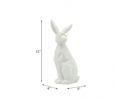 Sagebrook 11" Ceramic Sideview Bunny With Glasses - White/Gold