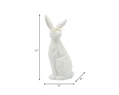 Sagebrook 11" Ceramic Sideview Bunny With Glasses - White/Gold