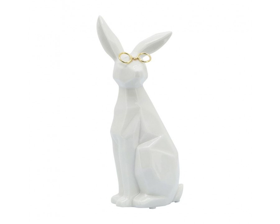 Sagebrook 8" Ceramic Sideview Bunny With Glasses - White/Gold