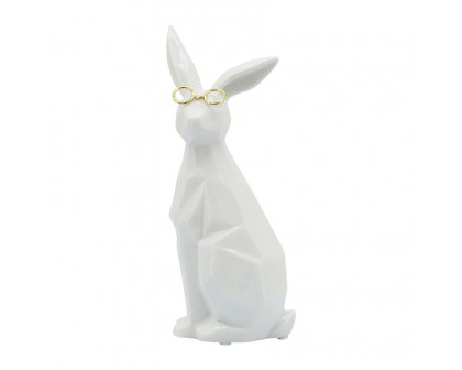 Sagebrook 8" Ceramic Sideview Bunny With Glasses - White/Gold