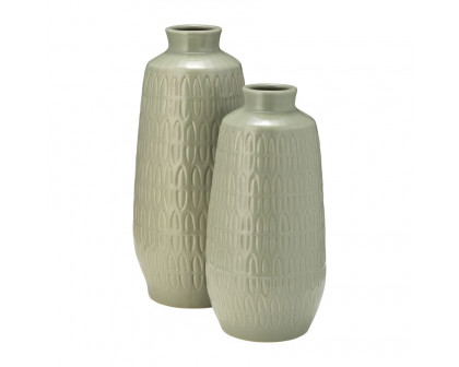 Sagebrook 12" Ceramic Carved Vase - Cucumber