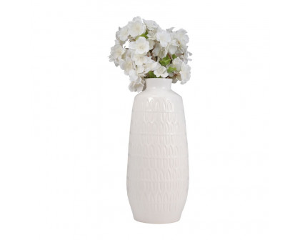 Sagebrook 15" Ceramic Carved Vase - White