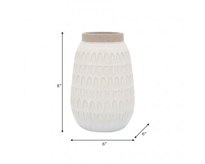 Sagebrook 8" Ceramic Carved Vase - Beige