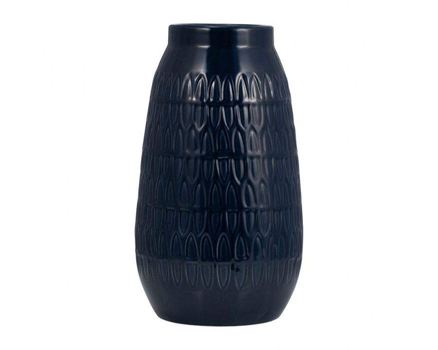 Sagebrook 12" Ceramic Carved Vase - Navy Blue