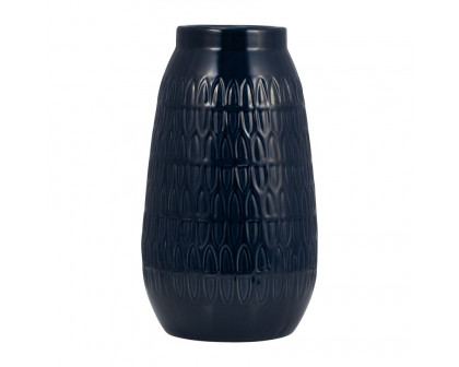 Sagebrook 12" Ceramic Carved Vase - Navy Blue