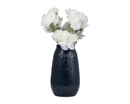 Sagebrook 12" Ceramic Carved Vase - Navy Blue