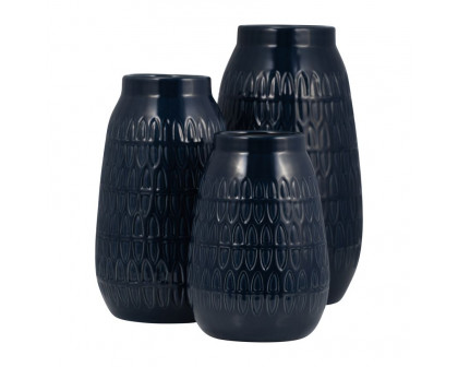 Sagebrook 12" Ceramic Carved Vase - Navy Blue