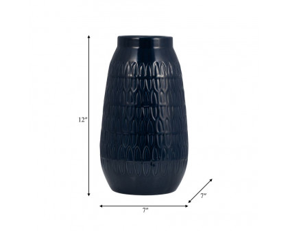 Sagebrook 12" Ceramic Carved Vase - Navy Blue