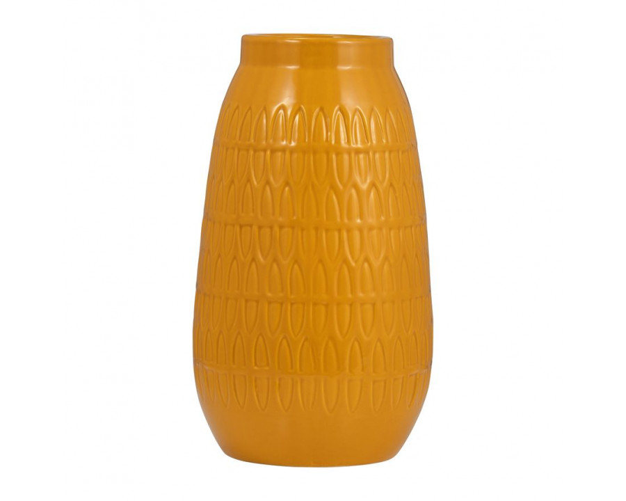 Sagebrook 12" Ceramic Carved Vase - Mustard Gold