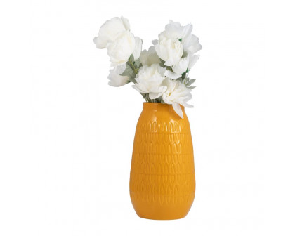 Sagebrook™ 12" Ceramic Carved Vase - Mustard Gold