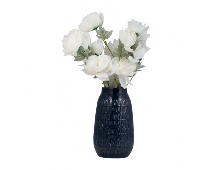 Sagebrook 10" Ceramic Carved Vase - Navy Blue