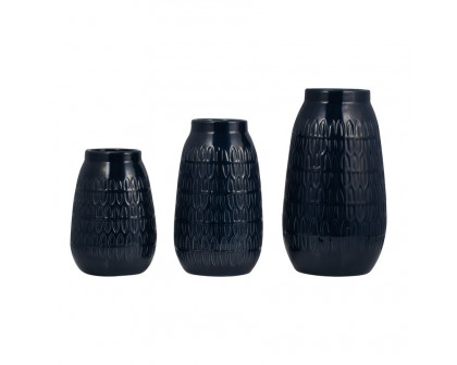 Sagebrook™ 10" Ceramic Carved Vase - Navy Blue