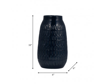 Sagebrook 10" Ceramic Carved Vase - Navy Blue