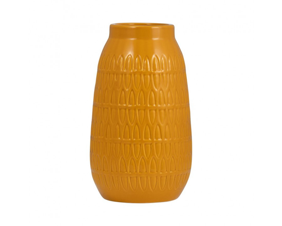 Sagebrook 10" Ceramic Carved Vase - Mustard Gold