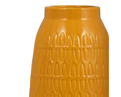 Sagebrook 10" Ceramic Carved Vase - Mustard Gold