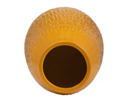 Sagebrook 10" Ceramic Carved Vase - Mustard Gold