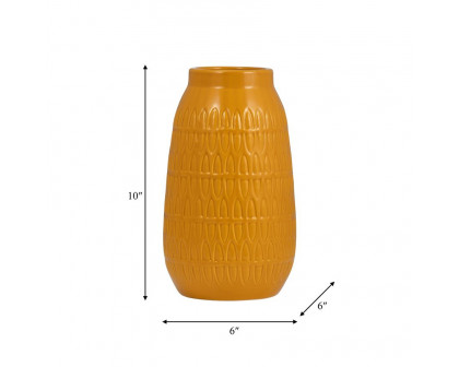 Sagebrook 10" Ceramic Carved Vase - Mustard Gold