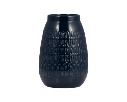 Sagebrook 8" Ceramic Carved Vase - Navy Blue