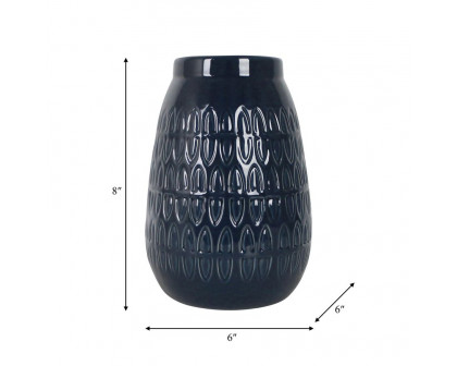 Sagebrook 8" Ceramic Carved Vase - Navy Blue