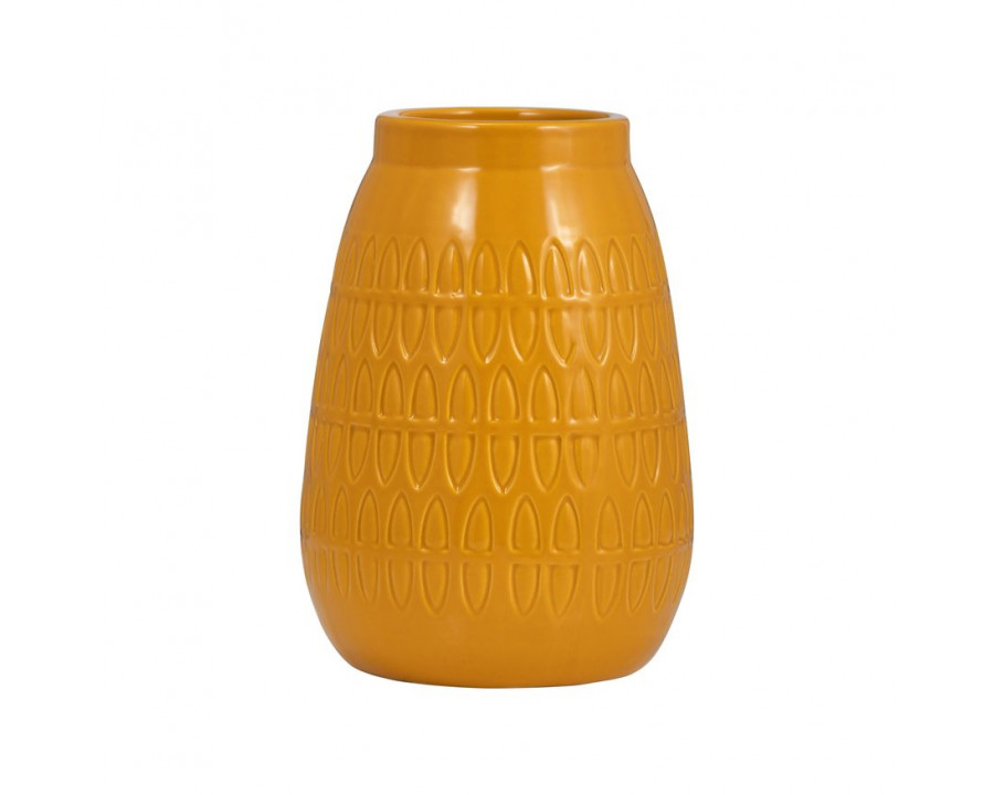 Sagebrook 8" Ceramic Carved Vase - Mustard Gold