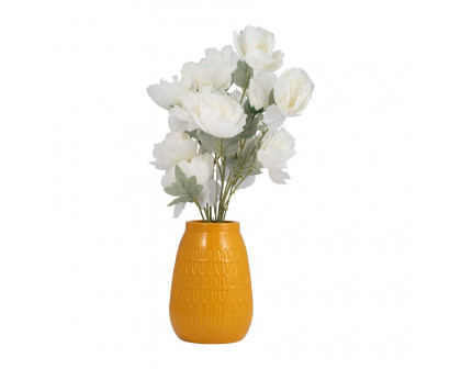 Sagebrook™ 8" Ceramic Carved Vase - Mustard Gold