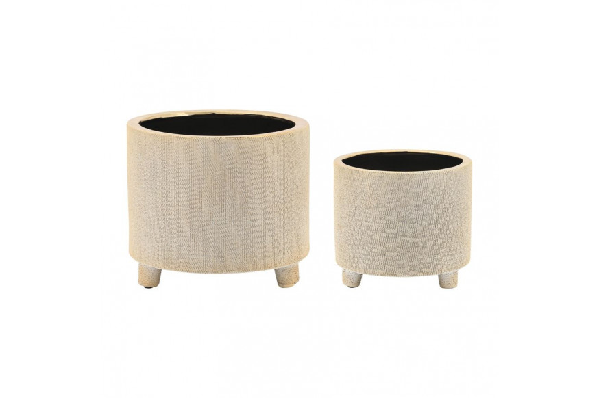 Sagebrook™ 6"/8" Footed Scratched Ceramic Planters (Set Of 2) - Champagne