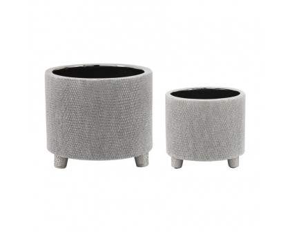 Sagebrook 6"/8" Footed Scratched Ceramic Planters (Set Of 2)