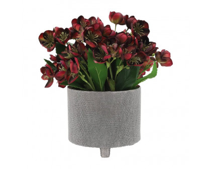 Sagebrook 6"/8" Footed Scratched Ceramic Planters (Set Of 2) - Silver