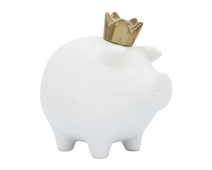 Sagebrook 8" Ceramic Pig With Crown - White