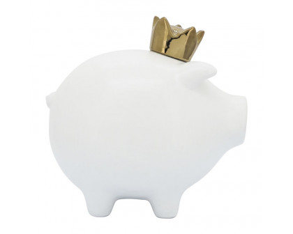 Sagebrook 8" Ceramic Pig With Crown - White