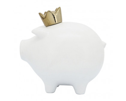 Sagebrook 8" Ceramic Pig With Crown - White