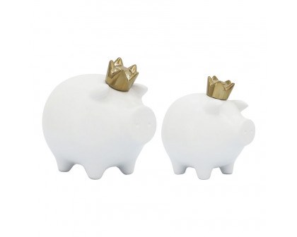 Sagebrook 8" Ceramic Pig With Crown - White