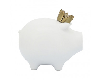 Sagebrook 6" Ceramic Pig With Crown - White