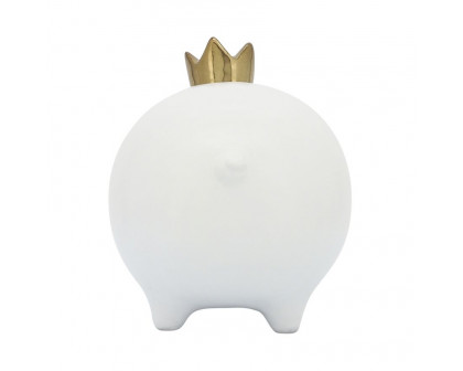 Sagebrook 6" Ceramic Pig With Crown - White