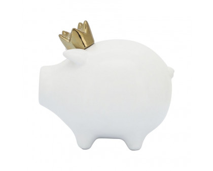 Sagebrook 6" Ceramic Pig With Crown - White