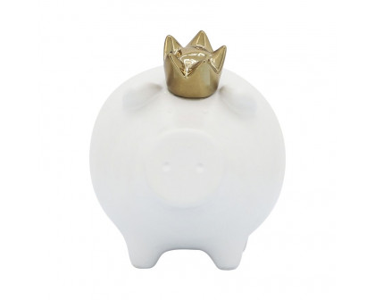 Sagebrook 6" Ceramic Pig With Crown - White