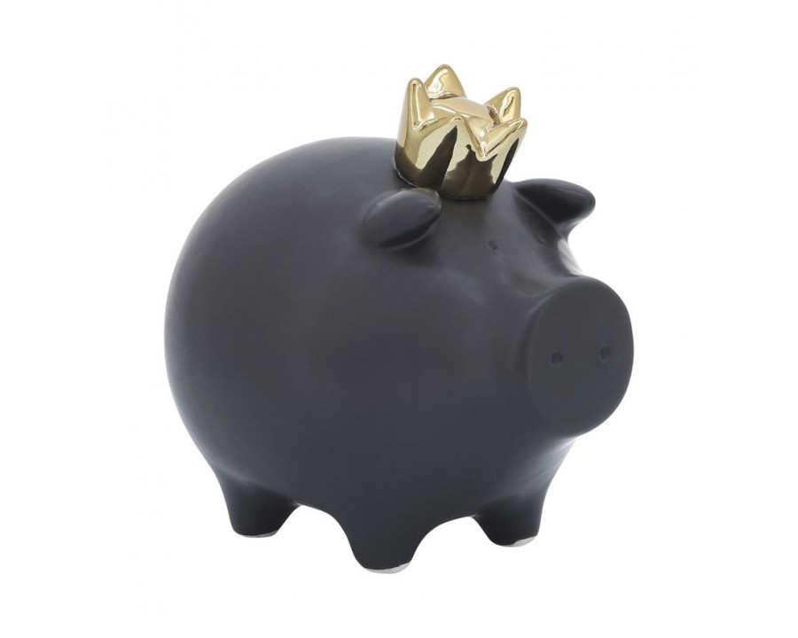 Sagebrook 6" Ceramic Pig With Crown - Black