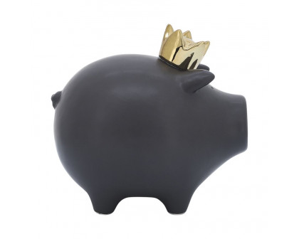 Sagebrook 6" Ceramic Pig With Crown - Black