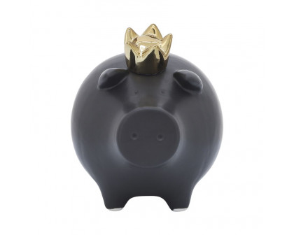 Sagebrook 6" Ceramic Pig With Crown - Black