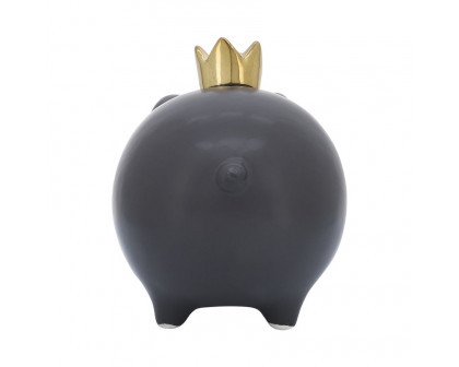 Sagebrook 6" Ceramic Pig With Crown - Black