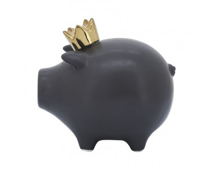 Sagebrook 6" Ceramic Pig With Crown - Black