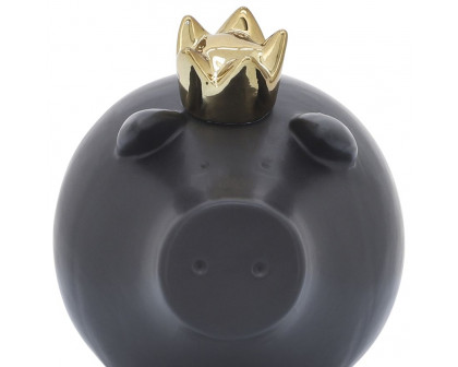 Sagebrook 6" Ceramic Pig With Crown - Black