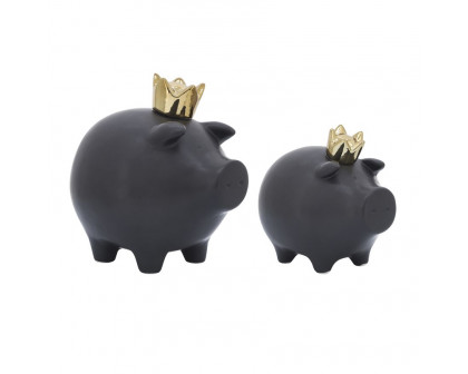 Sagebrook 6" Ceramic Pig With Crown - Black