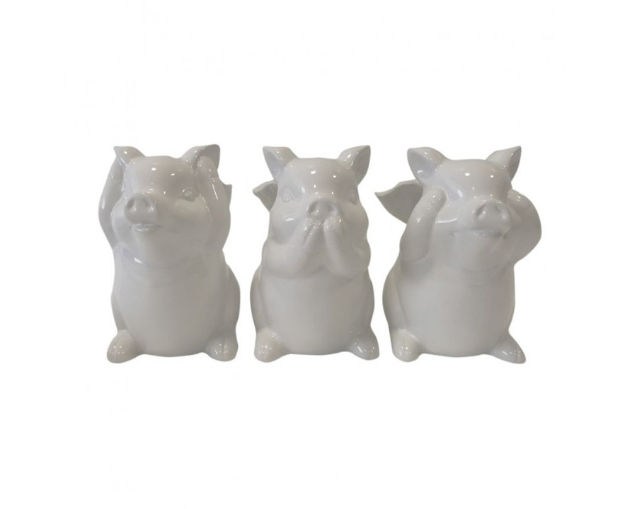 Sagebrook - 6" Ceramic No Evil Pigs With Wings (Set Of 3) in White